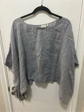 Spartina 449 Grey poncho blouse 100% linen tie sides size M/L